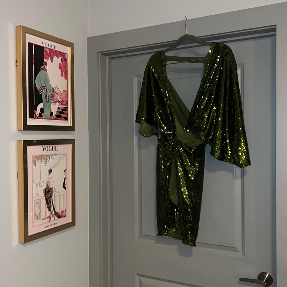 ASOS green sequins asymmetrical dress